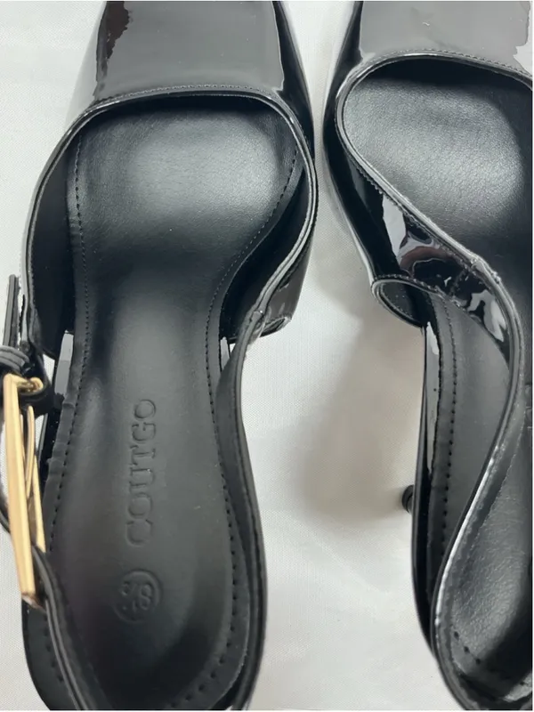 Womans New Coutgo Sling Back Pumps Black Size 8.5 Stiletto Heel - Image 5