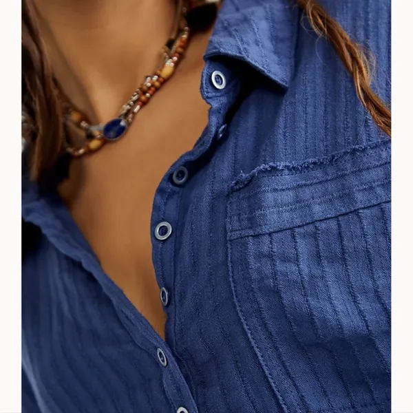 We The Free Ava Oversized Button Front Collared Short Sleeve Top Shaded Lake XS - Image 4