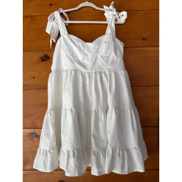 NWT Lulus Tier-ly Delightful White Tie-Strap Tiered Bustier Mini Dress Short XL - Image 2