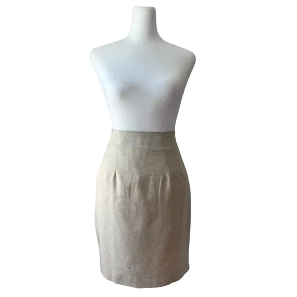 Vintage ‘90s LA City Paris Beige Linen Blend Knee Length Pencil Skirt - Image 2