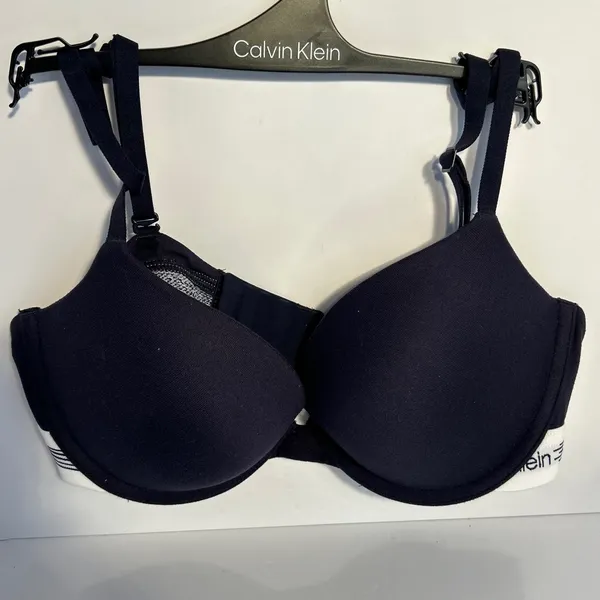 Calvin Klein Navy Blue T-Shirt Bra Underwire Adjustable Straps‎ Size 34C - Image 2