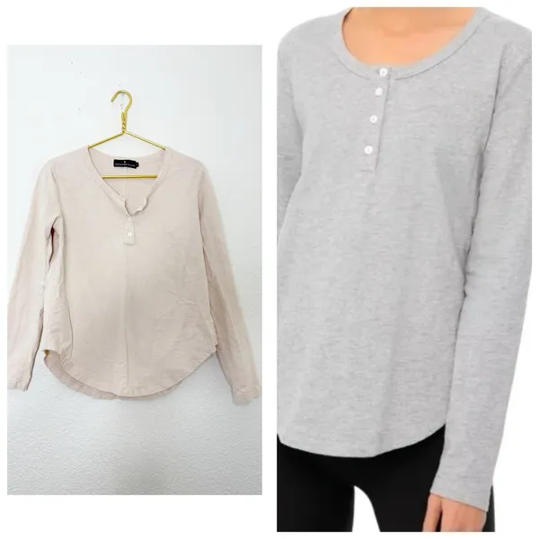 Pomander Place Tuckernuck Long Sleeve Mercer Henley Top Size Medium Oatmeal - Image 2