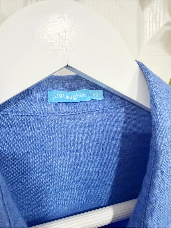 J. McLaughlin 100% Linen Blue Button Down Shirt Coastal Quiet Luxury XS - Image 3