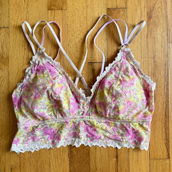 AERIE Sunkissed Lace Plunge Bralette Pink Orange‎ size XL - Image 2