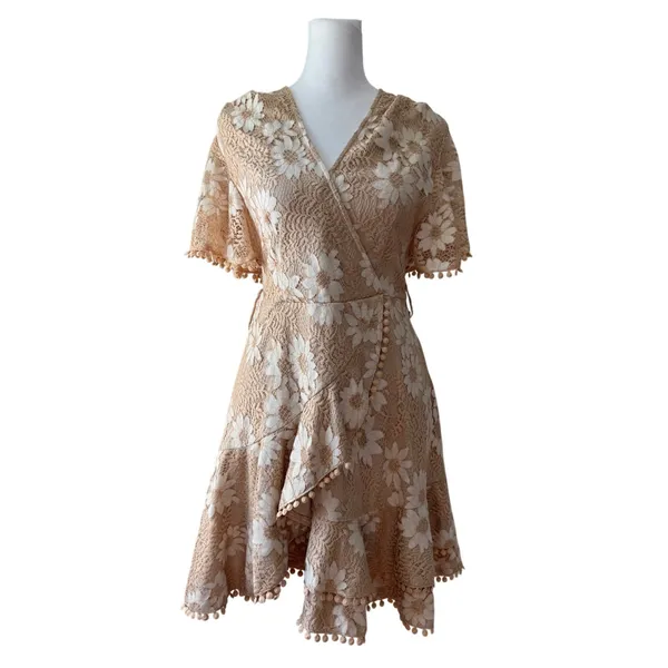 NWT Selfie Leslie Cami Angel Cream V-Neck Short Sleeve Faux Wrap Mini Dress - Image 3