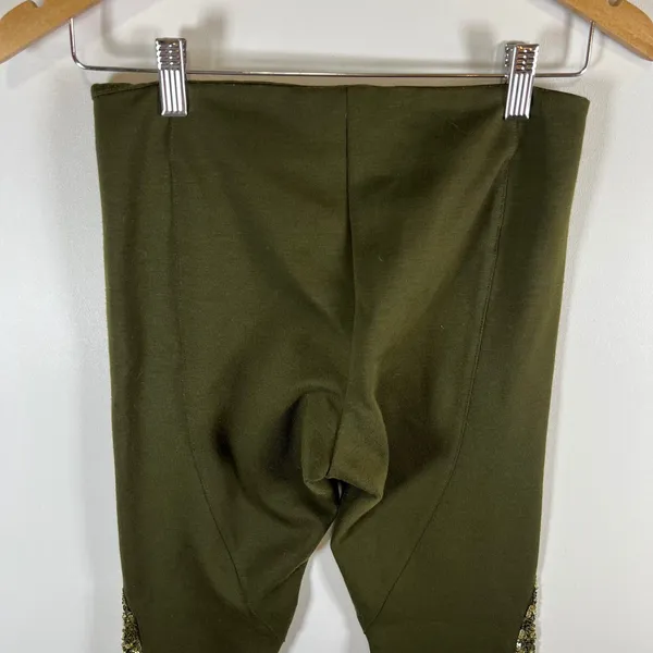 Alice + Olivia Olive Green Sequin Panel‎ Leggings Slim Fit Pants Stretch Green - Image 8