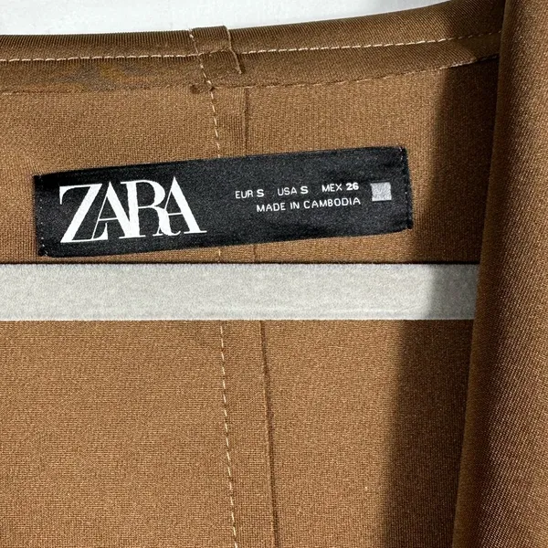 Zara Faux Suede Belted Jacket Tan Brown Size Small Open Front‎ Coat Duster - Image 7