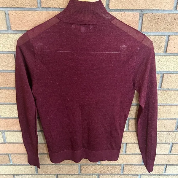 Rebecca Minkoff Adele Mock Neck Sweater Burgundy Glitter Mesh Long Sleeve Top S - Image 7