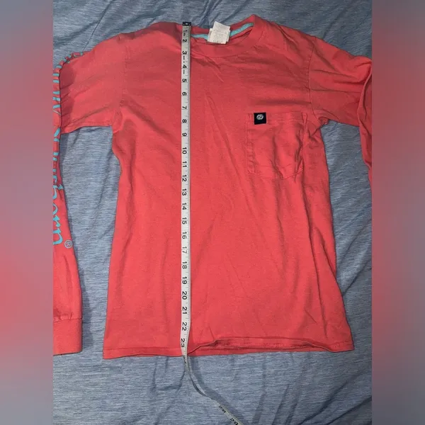 Simply Southern Coral & Teal Long Sleeve Pocket T XS - Image 2