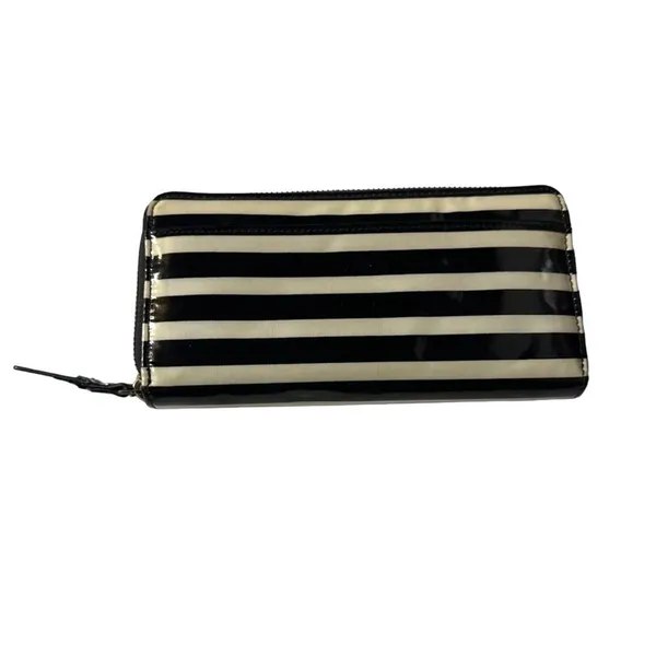 Kate Spade New York Black Cream Stripe Zip Around Wallet Organizer Continental - Image 5