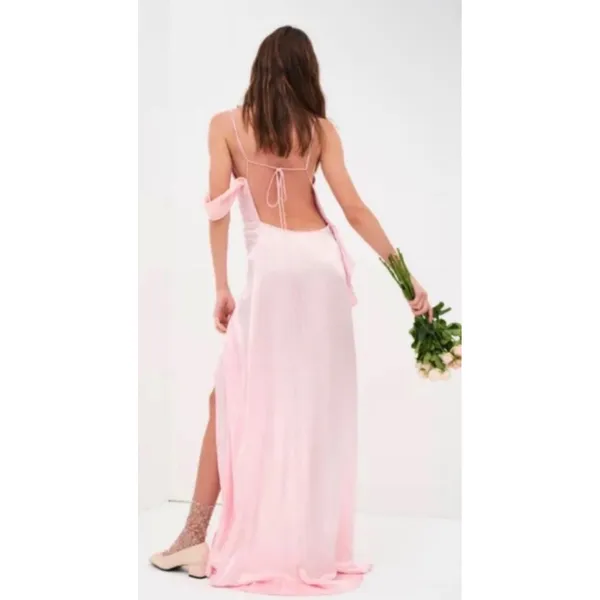 NWT For Love & Lemons‎ James Maxi Dress Pink Asymmetrical Maxi Size Medium - Image 4
