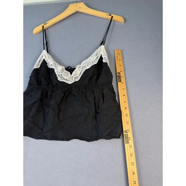 Aerie Womens Black Lace Trim Babydoll Camisole Top Empire Waist Size M - Image 3
