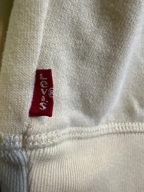 Levi’s Women’s S Y2K Cream Hoodie Sweatshirt Blue Logo Cotton Blend Pullover - Image 8