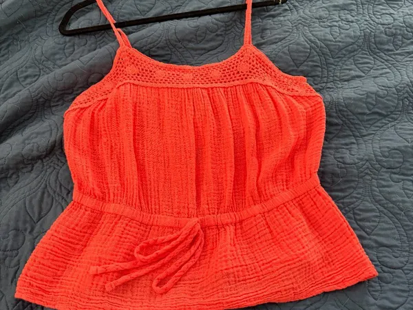 Michael Stars Dahlia Waist Tie Tank Top Orange Crochet Detail Size Small New NWT - Image 6