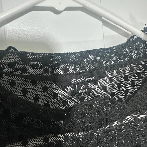 Ambiance‎ Mesh Top Womens 2X Black Polka Dot Sheer Mock Long Sleeve Whimsigoth - Image 3