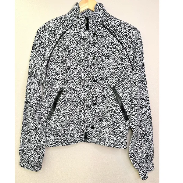 NWT Allfenix x Anthropologie Black and White Leopard Print Cropped Bomber Jacket - Image 3