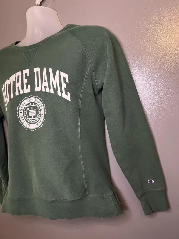 Notre Dame Fighting Irish Sweatshirt Womens Small Green NCAA Crewneck Champion - Image 4