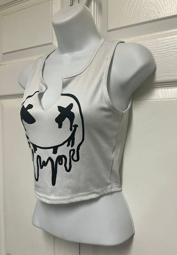 UNBRANDED White Sleeveless Emoji Tank Top - Image 3