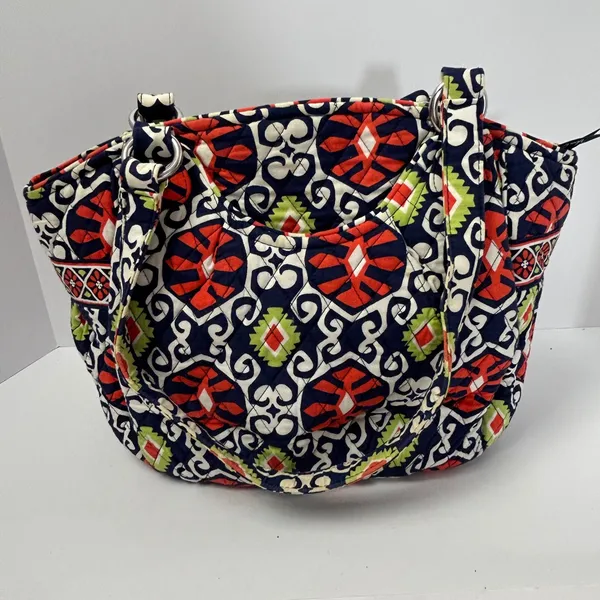 Vera Bradley Sierra Quilted Cotton Shoulder Bag Navy Red‎ Geometric Tote - Image 11