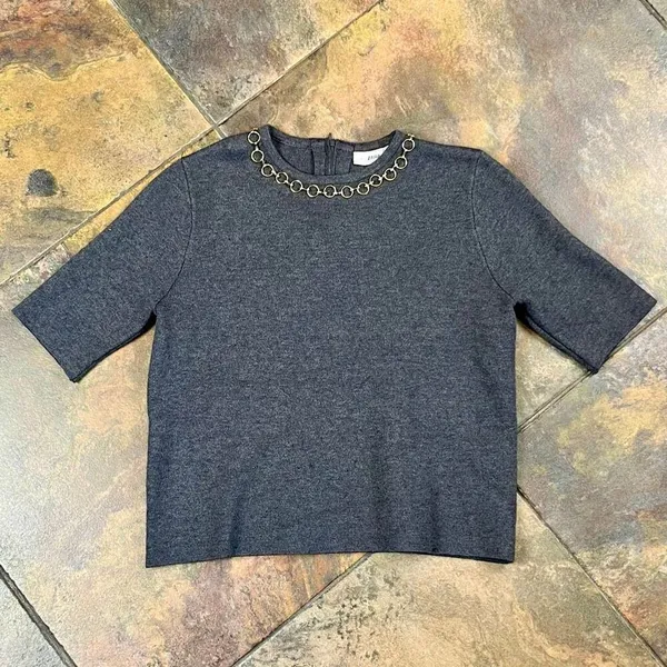 Zara Knit Short Sleeve Gold Chain Sweater Small - Image 4
