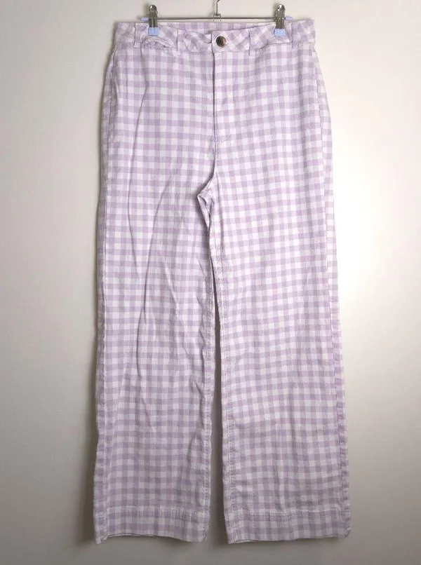 Retro Gingham High-Waisted Cropped Wide-Leg Chino Pants‎ 10 Tall - Image 3