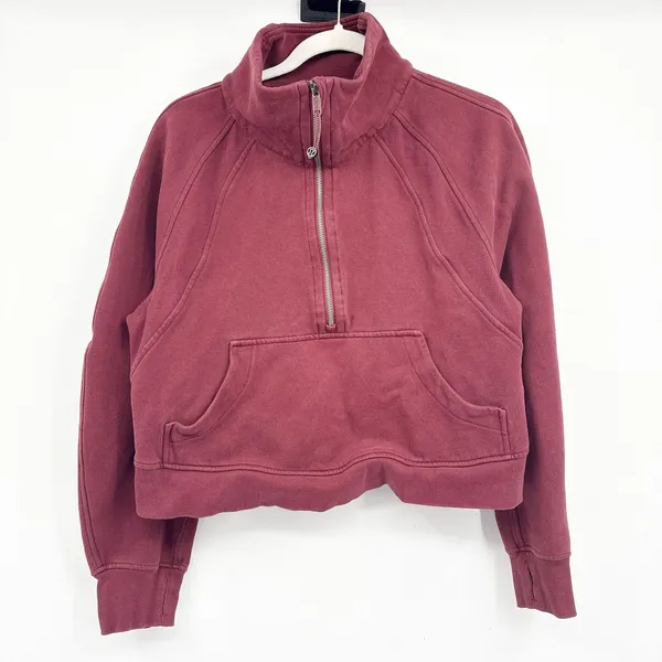 Lululemon Women Scuba Oversized‎ Funnel Neck Half Zip Smoky Red Sweatshirt M/L - Image 3