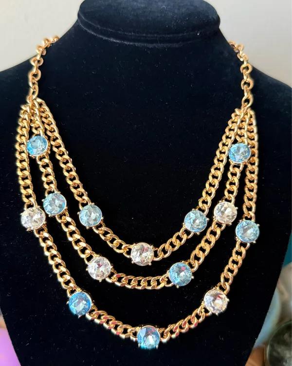 Ember Gold Multi-Row Necklace with Light Blue Crystal Accents - Image 2