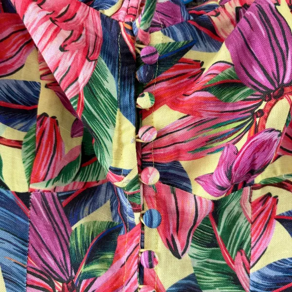 Farm Rio for Anthropologie Tropical Floral Smocked Linen Midi Dress XS - Image 8