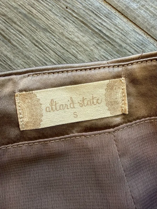 Altar'd State Shiny Tan Satin Silk Mini Skirt Lined With Slit Women’s Sz Small - Image 5