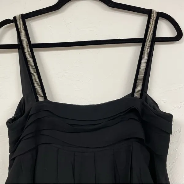 Mango Black Silk A Line Mini Dress Beaded Strap Y2K Womens 6 Party Babydoll - Image 12