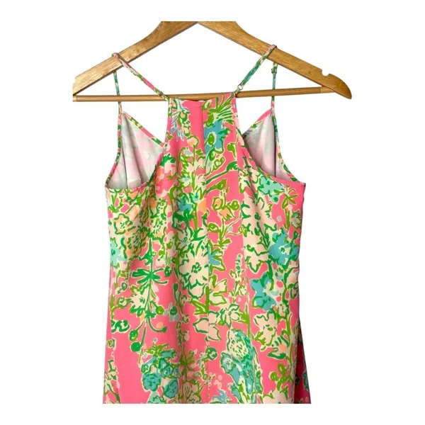 Lilly Pulitzer Silk Shift Dress Womens‎ XS Pink Floral T-Strap V-Neck Mini Silk - Image 10