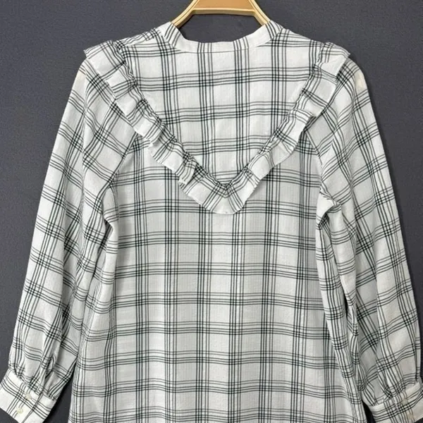 Madewell Shirt Dress Size Small Plaid Ruffle Long Sleeve‎ Button Down Western - Image 9