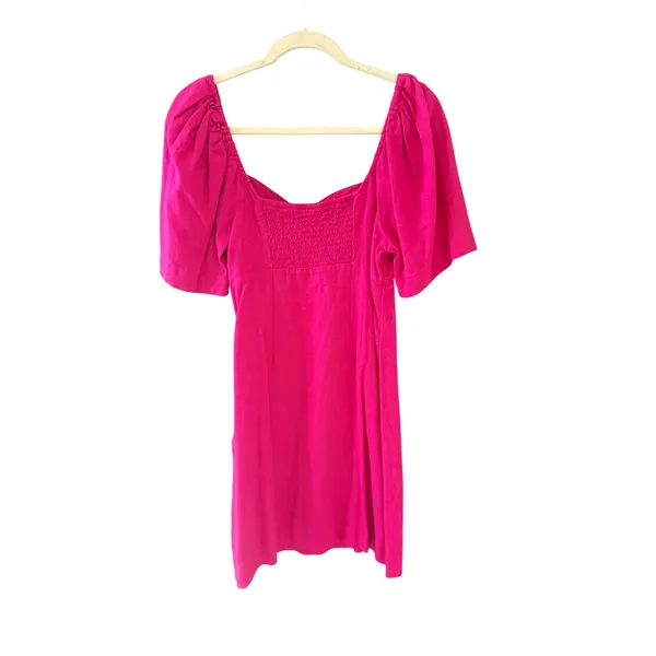 A New Day‎ Womens Hot Pink Linen Blend Puff Sleeve Mini Dress Size S NWT - Image 3