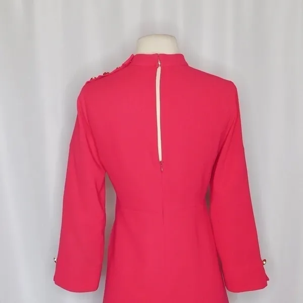 ZARA Mock Neck Mini Dress Gold Buttons Solid Pink Retro Knit Valentine Small - Image 8