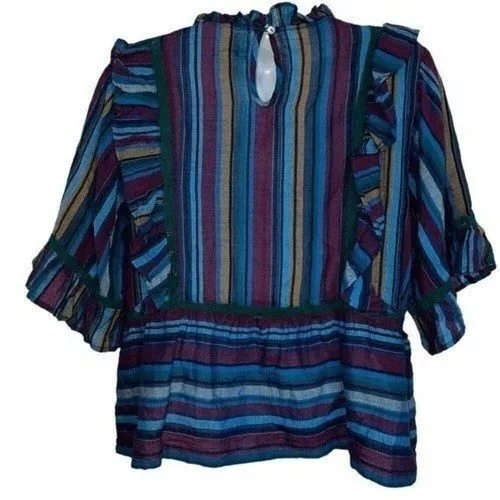 ANTHROPOLOGIE DRA LA Tabi Laurel Striped Ruffle Peplum Hem Blouse‎ NWOT M - Image 5