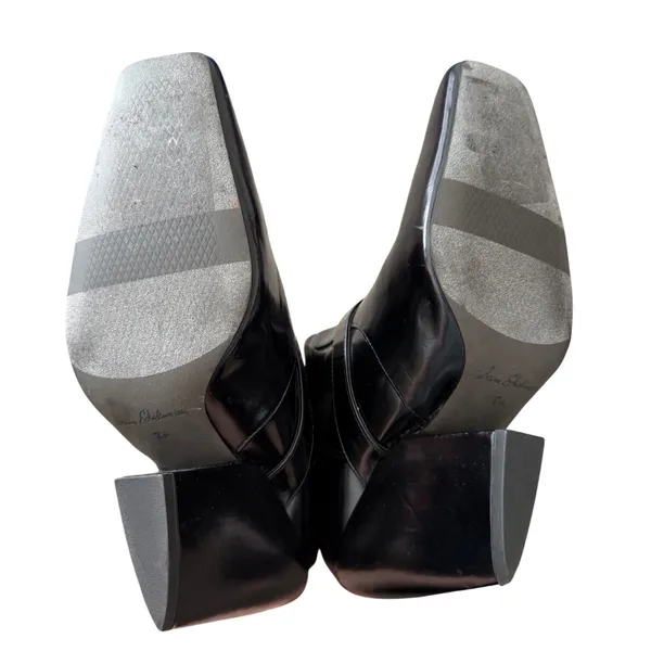 Sam Edelman Suzette Black Patent Square Toe Buckle Block Heel Ankle Boots 8.5M - Image 9