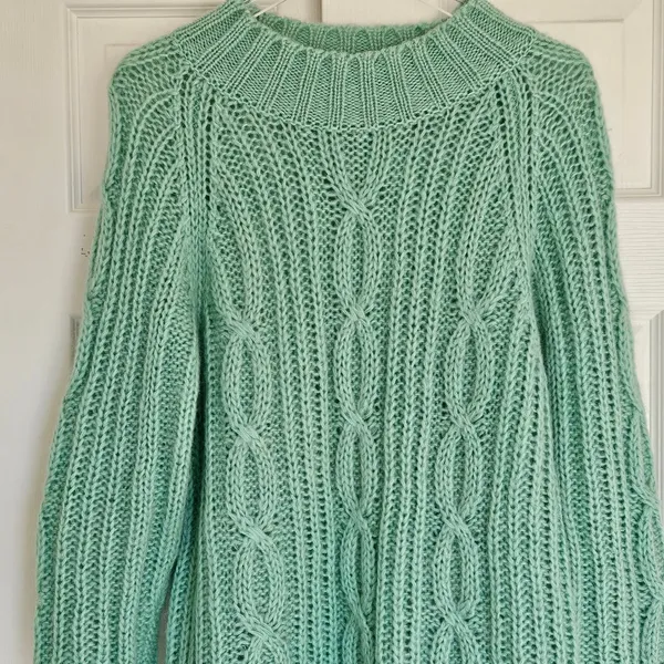 Vintage Anthro Chunky Cable Knit Sweater Dress Green Oversized Retro‎ 90s Size S - Image 5