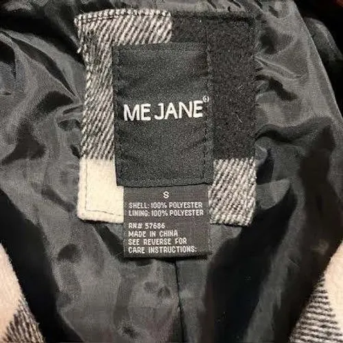 ME JANE Womens Plaid Pea Coat Jacket S Black‎ White Checkered Double Breasted - Image 3