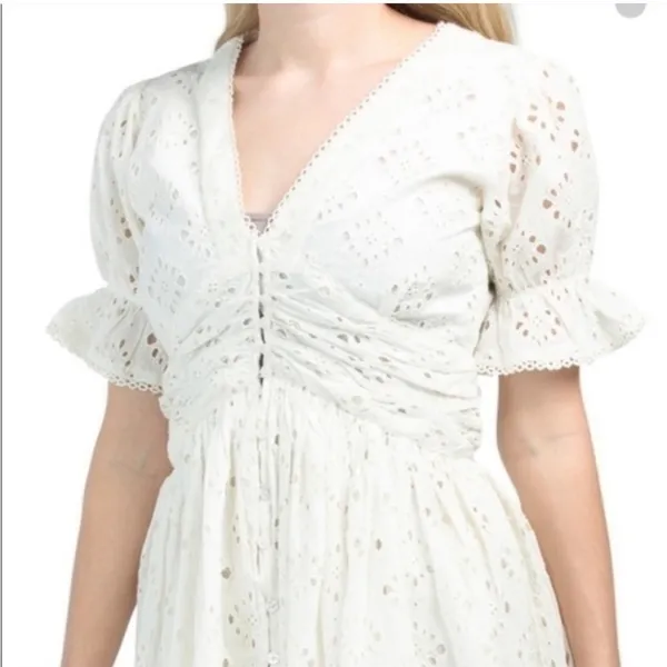 Anthropologie Love The Label Cream‎ Eyelet Button Down Dress Size Xsmall - Image 3