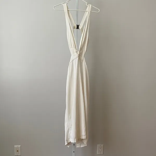 Bec & Bridge 6 Luxury White Midi Dress Plunging V Neck Backless Textured Wedding - Image 2