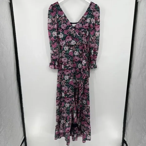 WAYF The Emery‎ Size Small Faux Wrap Long Sleeve Floral Maxi Dress V-Neck Ruffle - Image 2