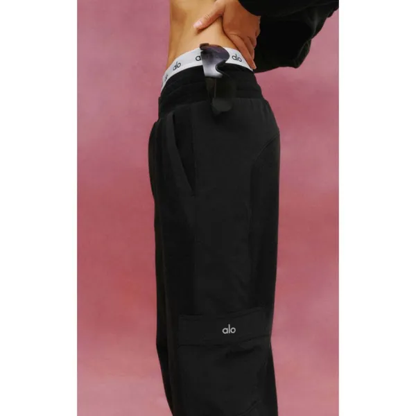 Alo Polar Fleece Wintry Mix Pant Black High-Rise Waist Fleece Fuzzy Warm Joggers - Image 8