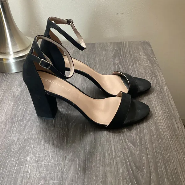 Madden Girl Beella Black Faux Suede Block Heel Ankle Strap Sandals - Image 3