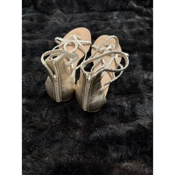 Steve Madden gold strappy sandals ankle zipper braided studded gladiator 12 - Image 3