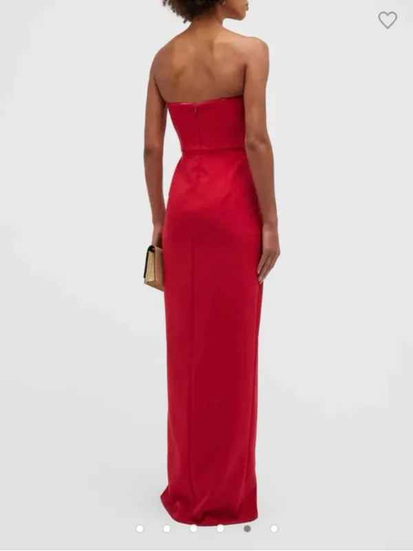 Aidan Mattox Strapless Maxi Dress 4 Red Plunge Neckline Slit Gown Sweetheart - Image 3