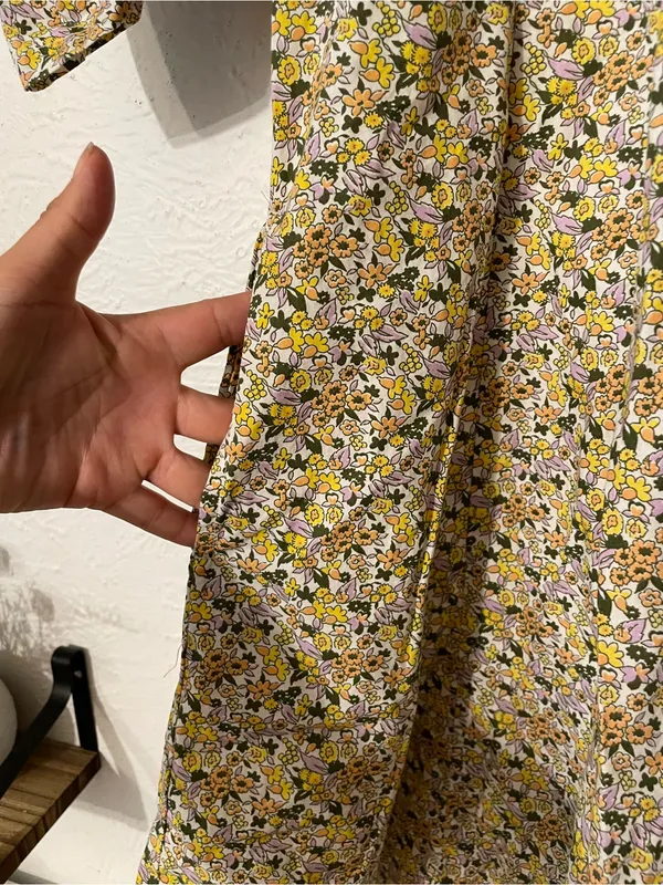 Anthropologie Yellow Floral Mini Dress Ruffle Short Sleeve Collared Printed SZ 4 - Image 6