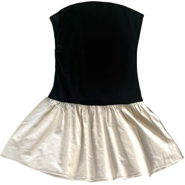 Strapless Dress Color Block Fit & Flare Mini Dress Womens Size Small Black Cream - Image 2