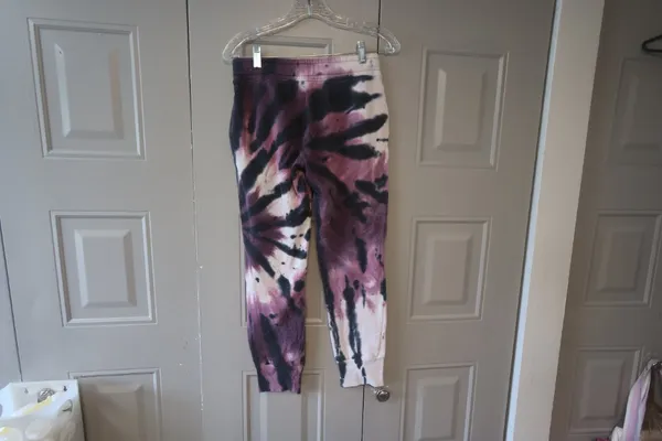 PINK Victoria's Secret tie dye sweatpant joggers outline pink on left leg in purple, black and pink size XS. - Image 6