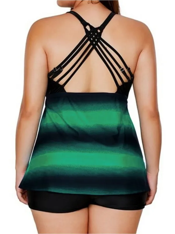 Chama Plus Size Color Block Tankini Swimsuits 2-Piece Top with Boyshorts 3XL - Image 2