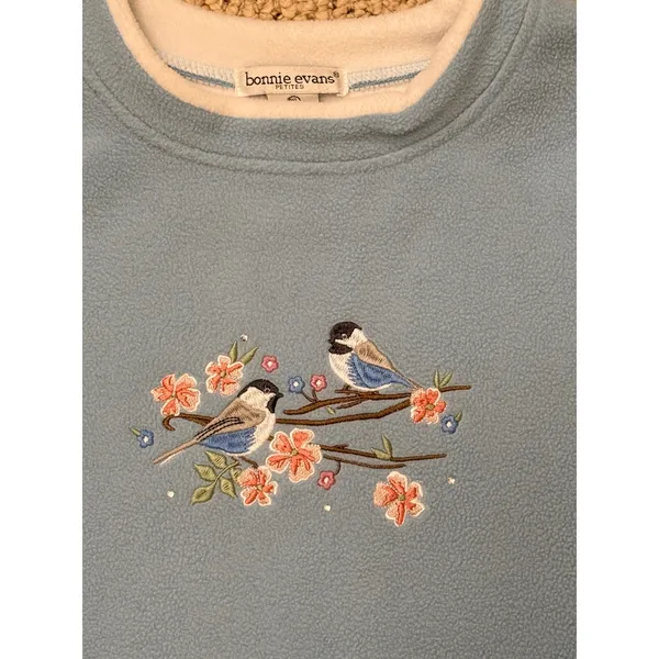 Vintage 90s Bonnie Evans Petites Bird Embroidered Double Collar Fleece Petite M - Image 6